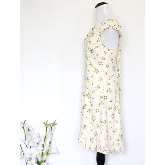 NEW! Free People Like a Lady Citrus Lemon Print Summer Dress Linen Blend Ivory L - Picture 10 of 14